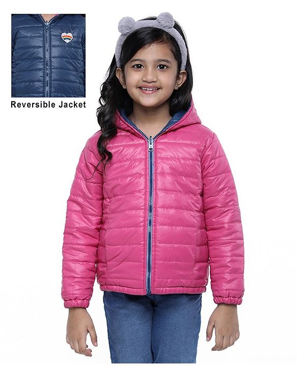 Pine Kids Full Sleeves Reversible Quilted Jacket - Blue Pink