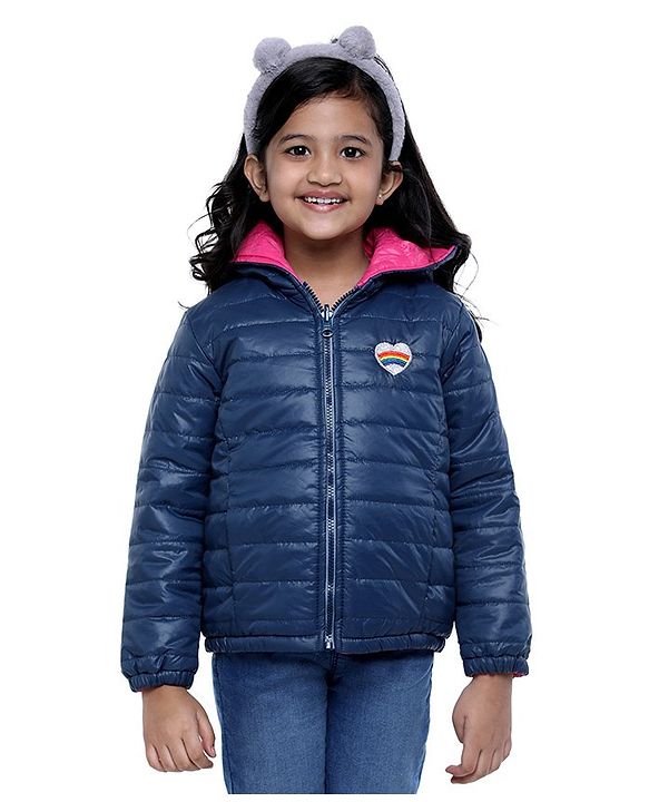 Pine Kids Full Sleeves Reversible Quilted Jacket - Blue Pink