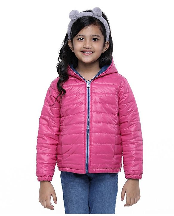 Pine Kids Full Sleeves Reversible Quilted Jacket - Blue Pink
