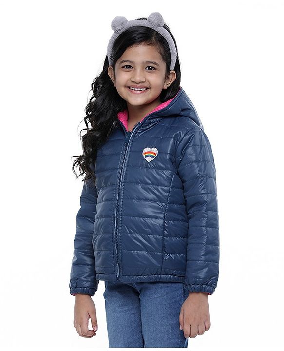 Pine Kids Full Sleeves Reversible Quilted Jacket - Blue Pink