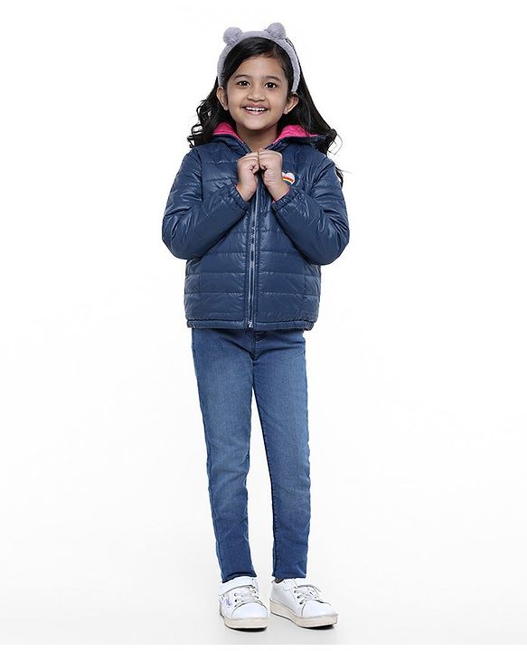 Pine Kids Full Sleeves Reversible Quilted Jacket - Blue Pink