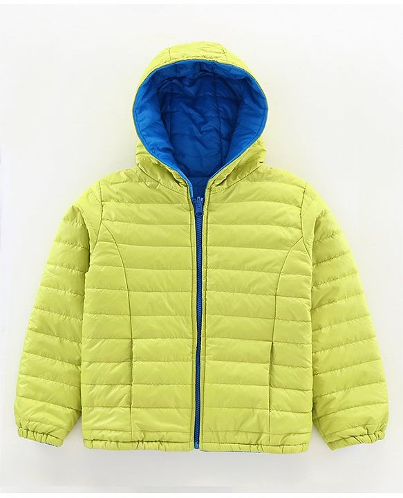 Pine Kids Full Sleeves Reversible Hooded Jacket - Green Blue