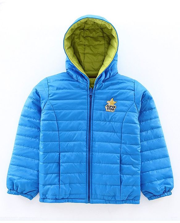 Pine Kids Full Sleeves Reversible Hooded Jacket - Green Blue