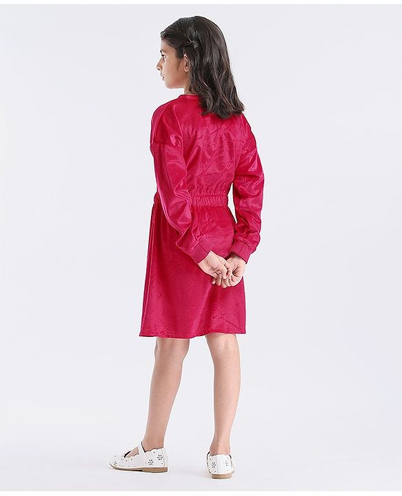 Pine Kids Full Sleeves Frock Studded Believe Detailing - Red