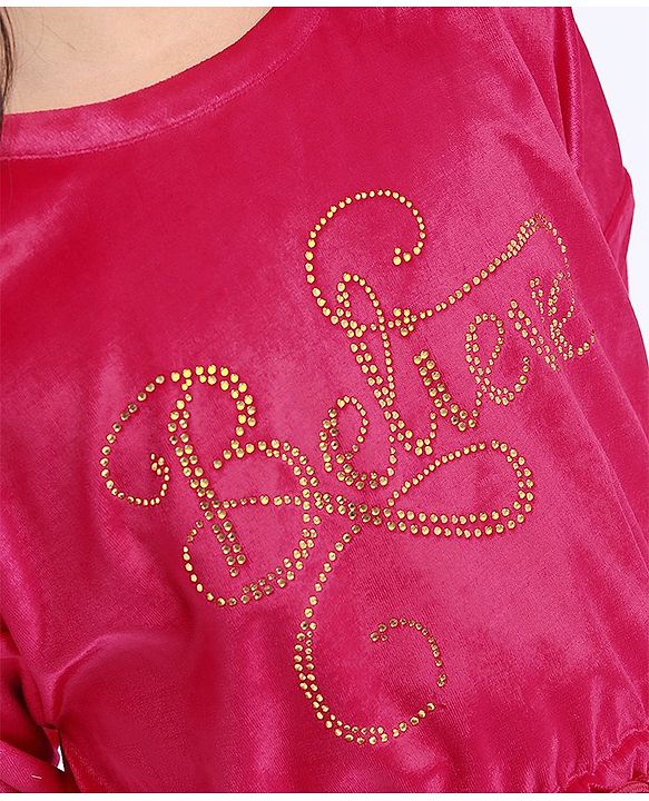Pine Kids Full Sleeves Frock Studded Believe Detailing - Red