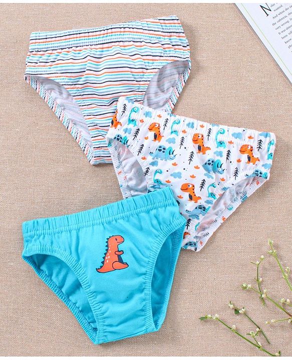Babyhug Anti Bacterial Briefs Dinosaur Print Pack of 3 - Blue