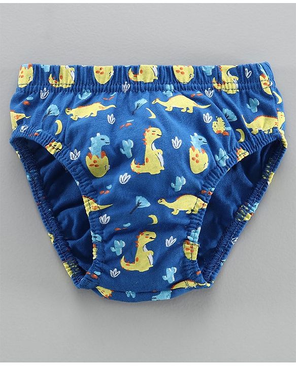 Babyhug Antibacterial Briefs Dino Print Pack of 3 - Blue Yellow