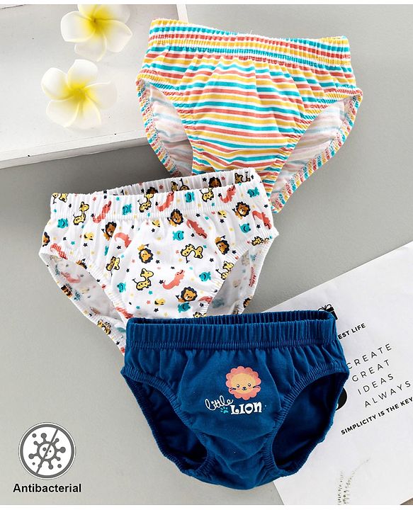 Babyhug Antibacterial Briefs Lion Print Pack of 3 - Navy White