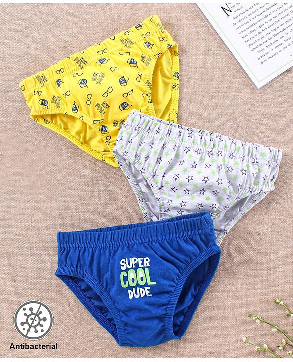 Babyhug Antibacterial Briefs Pack of 3 - Navy Blue Yellow