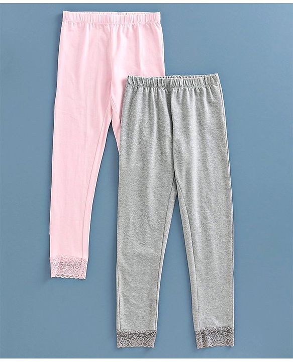 Pine Kids Full Length Organic Cotton Biowashed Leggings Pack of 2 - Grey Pink