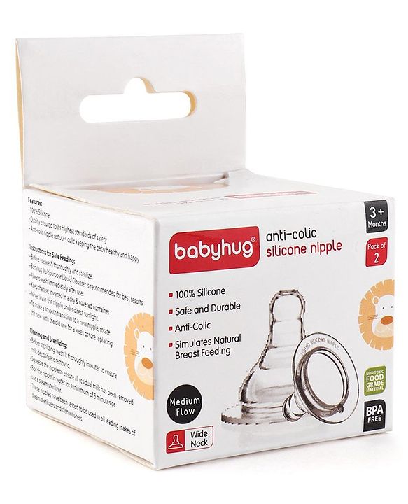 Babyhug Wide Neck Silicone Nipple Medium Flow - Pack of 2