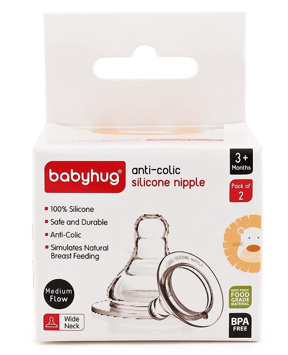 Babyhug Wide Neck Silicone Nipple Medium Flow - Pack of 2