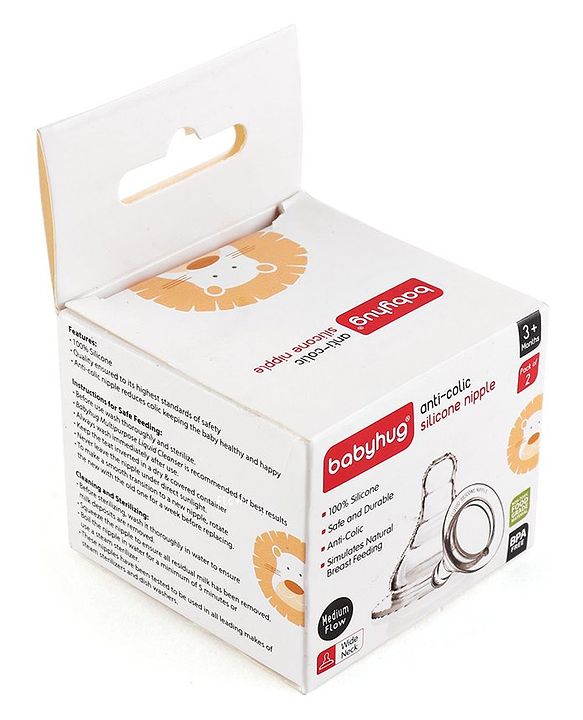 Babyhug Wide Neck Silicone Nipple Medium Flow - Pack of 2