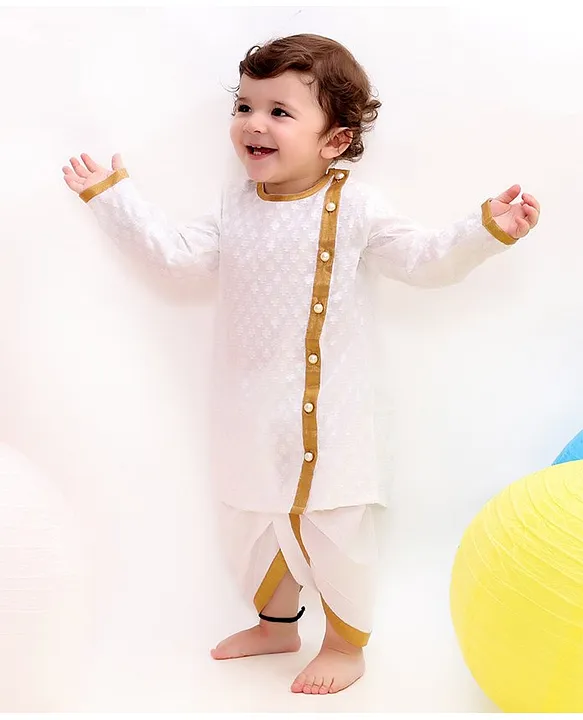 Buy Little Bansi Royal Bengali Style Full Sleeves Embroidery Kurta With Dhoti White for Boys 0 3 Months Online in India Shop at FirstCry 8148561