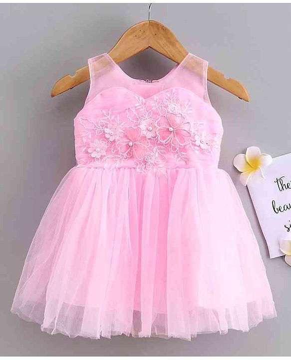 Babyhug Party Wear Sleeveless Frock Floral Embroidery & Applique - Pink