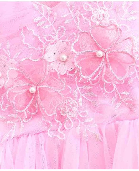 Babyhug Party Wear Sleeveless Frock Floral Embroidery & Applique - Pink