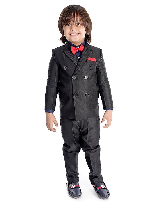 Babyhug 3 Piece Party Suit With Bow Tie - Navy Blue Black