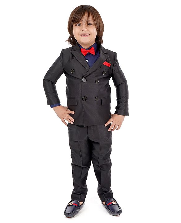 Babyhug 3 Piece Party Suit With Bow Tie - Navy Blue Black