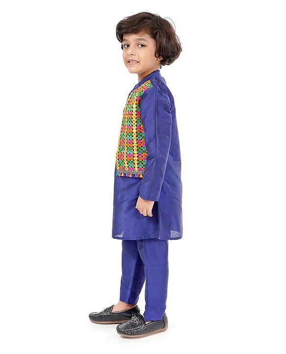 Babyhug Full Sleeves Kurta Pajama Set Embroidered - Blue