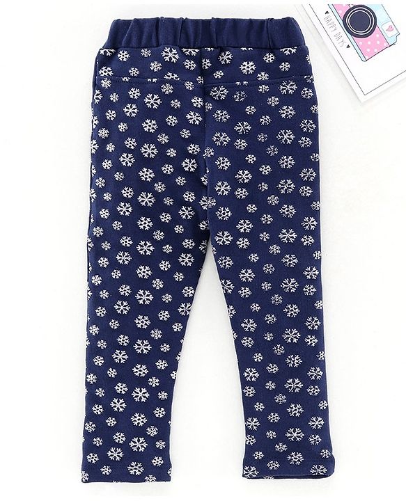 Babyhug Full Length Jeggings Snowflake Print - Navy Blue