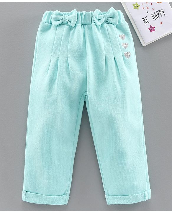 Babyhug Full Length Lounge Pant Heart & Bow Detail - Sea Green