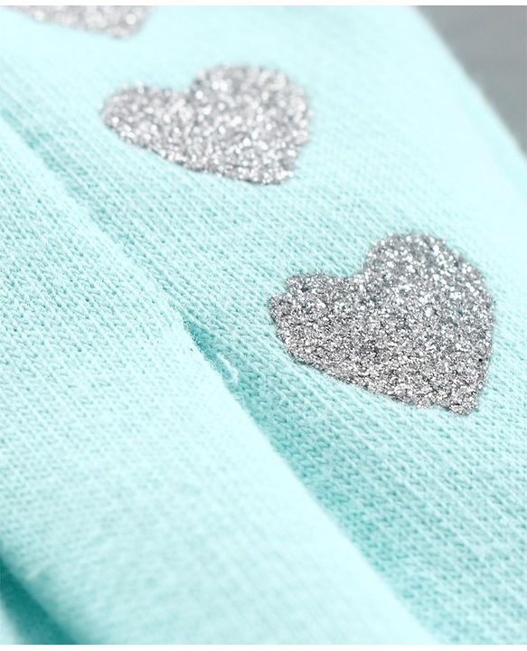 Babyhug Full Length Lounge Pant Heart & Bow Detail - Sea Green