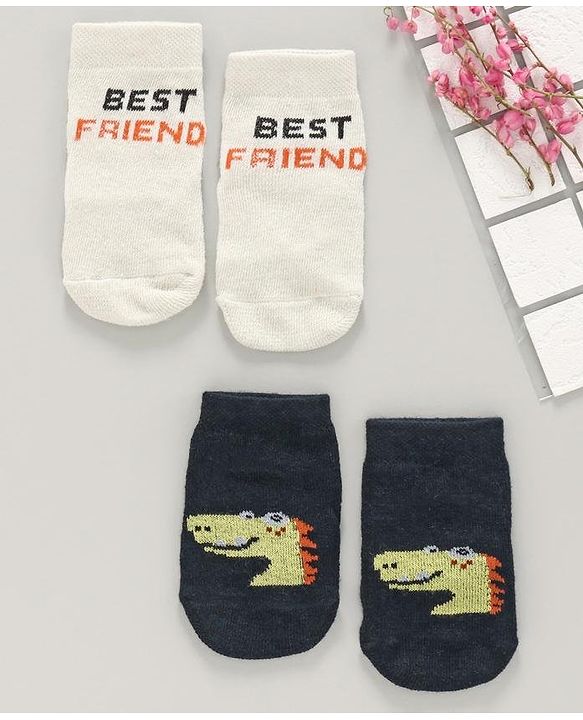 Cute Walk by Babyhug Ankle Length Anti Bacterial Socks Pack of 2 - Navy & Grey