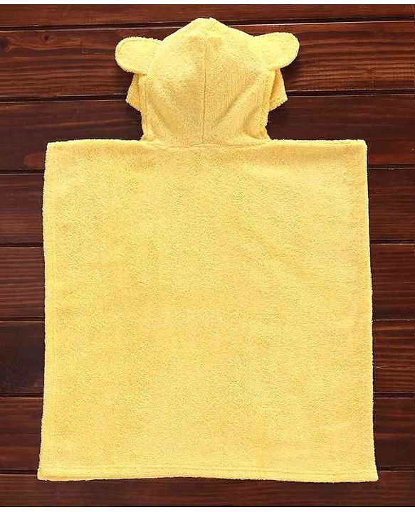 Babyhug Towel Poncho With Hood Penguin Patch - Yellow
