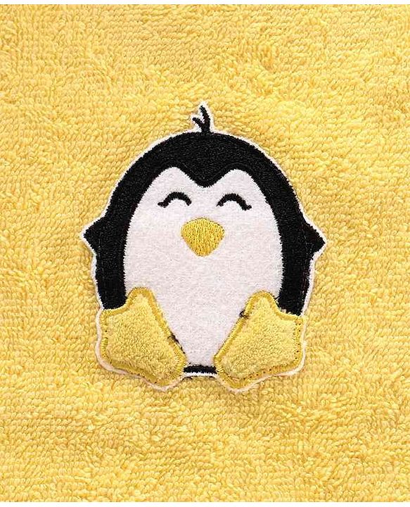 Babyhug Towel Poncho With Hood Penguin Patch - Yellow