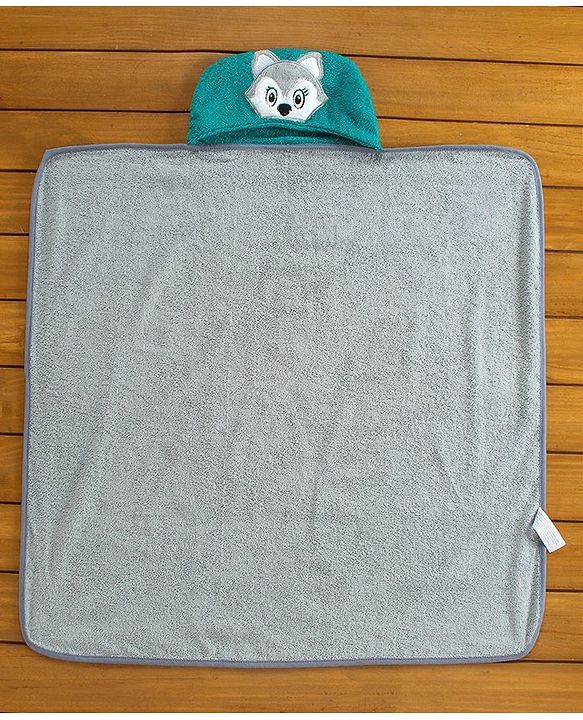 Babyhug Hooded Towel with Cat Embroidery - Grey
