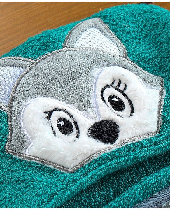 Babyhug Hooded Towel with Cat Embroidery - Grey