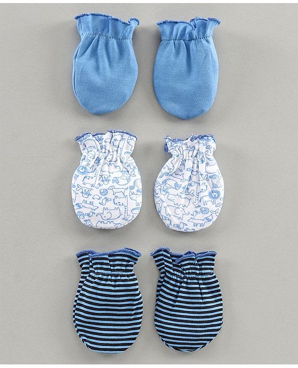Babyhug 100% Cotton Mitten Set Of 3 - Multicolor