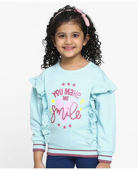 Pine Kids Full Sleeves Biowash Sweatshirt Text Print - Angel Blue