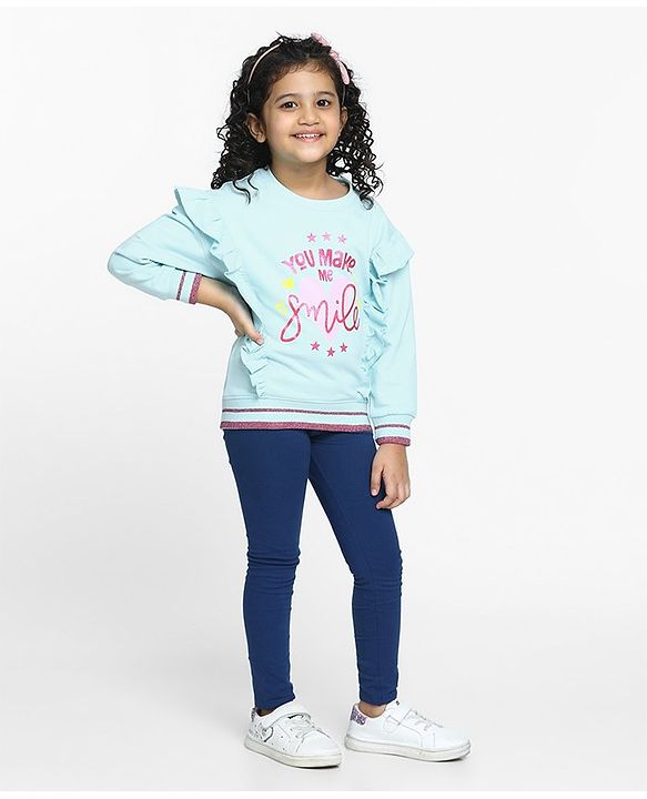 Pine Kids Full Sleeves Biowash Sweatshirt Text Print - Angel Blue