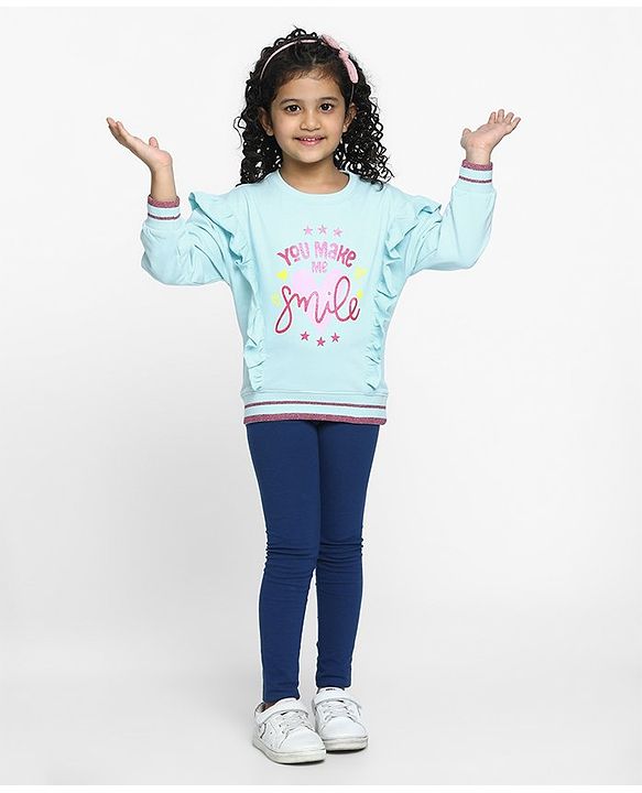 Pine Kids Full Sleeves Biowash Sweatshirt Text Print - Angel Blue