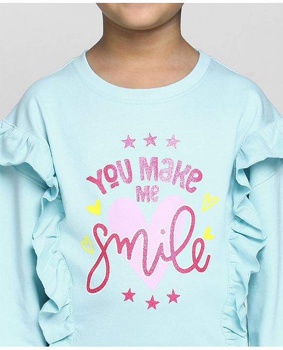 Pine Kids Full Sleeves Biowash Sweatshirt Text Print - Angel Blue