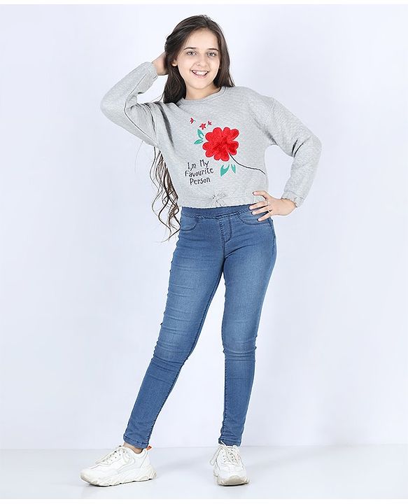 Pine Kids Full Sleeves Bio-washed Sweatshirt I'm My Favourite Person Print - Grey