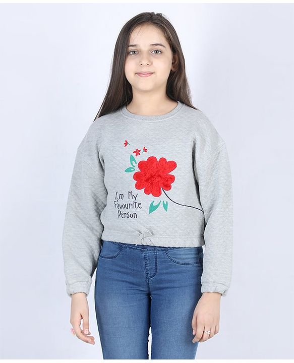Pine Kids Full Sleeves Bio-washed Sweatshirt I'm My Favourite Person Print - Grey