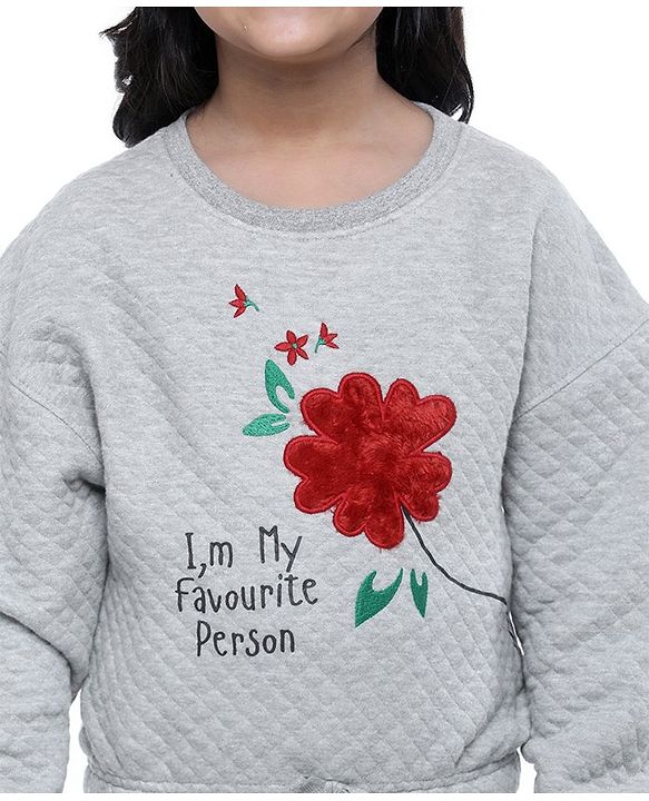 Pine Kids Full Sleeves Bio-washed Sweatshirt I'm My Favourite Person Print - Grey