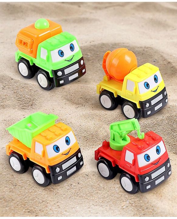 Babyhug Friction Powered Construction Trucks -Pack of 4 | Develops Motor Skills, Color Recognition & Imaginative Play | Multicolor | BIS Certified