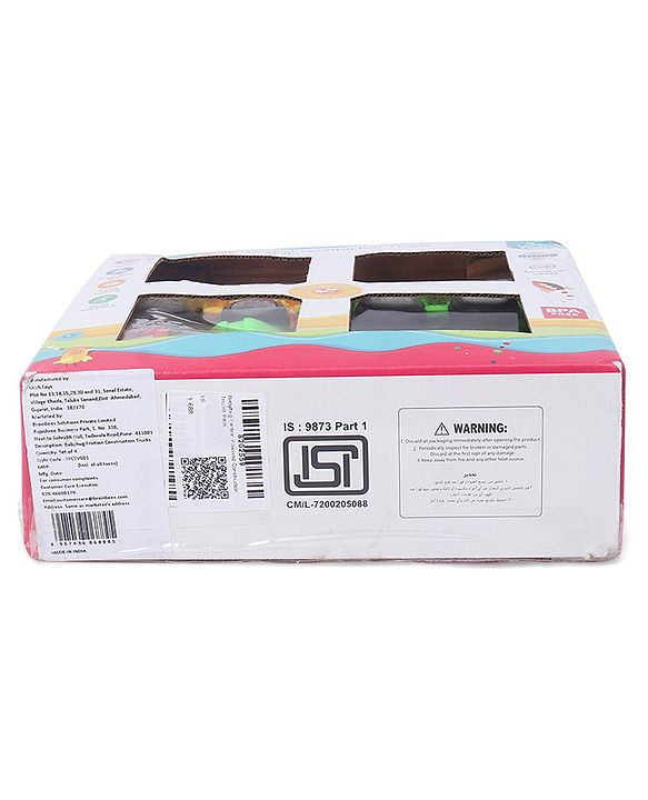 Babyhug Friction Powered Construction Trucks -Pack of 4 | Develops Motor Skills, Color Recognition & Imaginative Play | Multicolor | BIS Certified