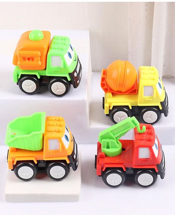Babyhug Friction Powered Construction Trucks -Pack of 4 | Develops Motor Skills, Color Recognition & Imaginative Play | Multicolor | BIS Certified