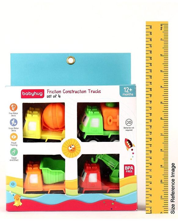 Babyhug Friction Powered Construction Trucks -Pack of 4 | Develops Motor Skills, Color Recognition & Imaginative Play | Multicolor | BIS Certified