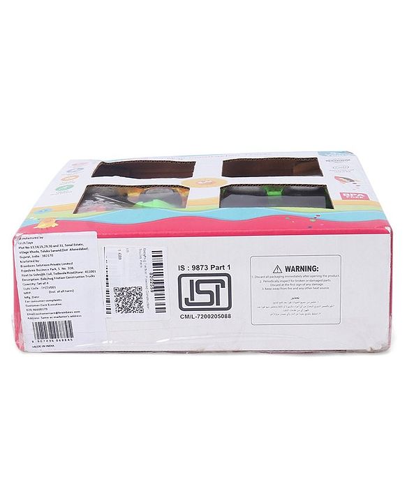 Babyhug Friction Powered Construction Trucks -Pack of 4 | Develops Motor Skills, Color Recognition & Imaginative Play | Multicolor | BIS Certified