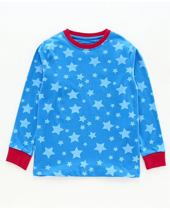 Pine Kids Biowashed Full Sleeves Night Suit Stars Print  - Blue