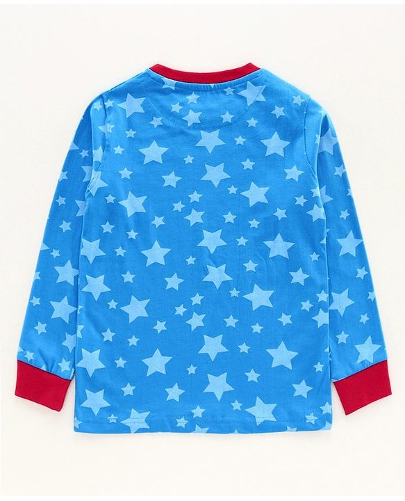 Pine Kids Biowashed Full Sleeves Night Suit Stars Print  - Blue