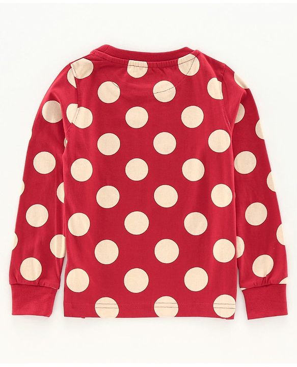 Pine Kids Full Sleeves Biowashed Night Suit Polka Dot Print - Red