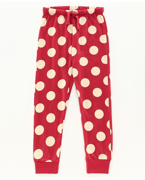 Pine Kids Full Sleeves Biowashed Night Suit Polka Dot Print - Red