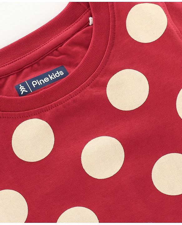 Pine Kids Full Sleeves Biowashed Night Suit Polka Dot Print - Red