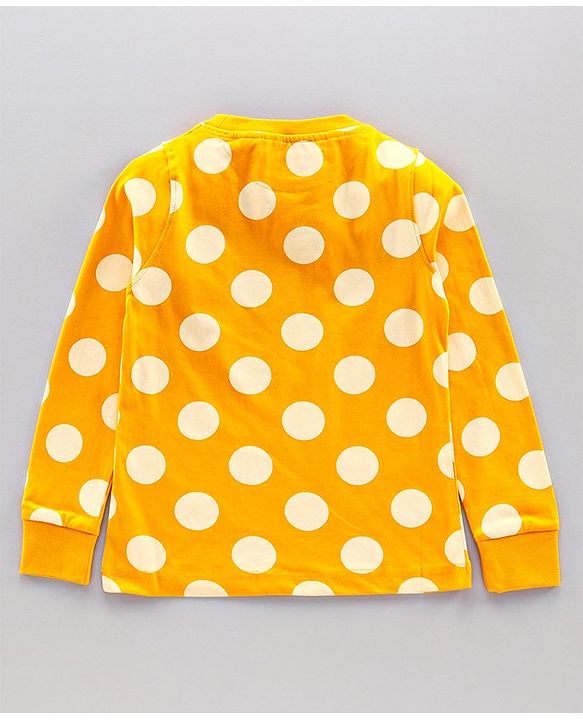 Pine Kids Full Sleeves Biowashed Polka Dot Night Suit - Golden